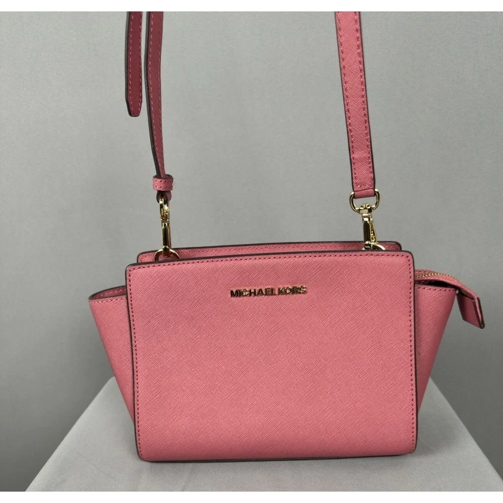 Michael Kors Selma Medium Messenger Bag Coral Pink Saffiano Leather